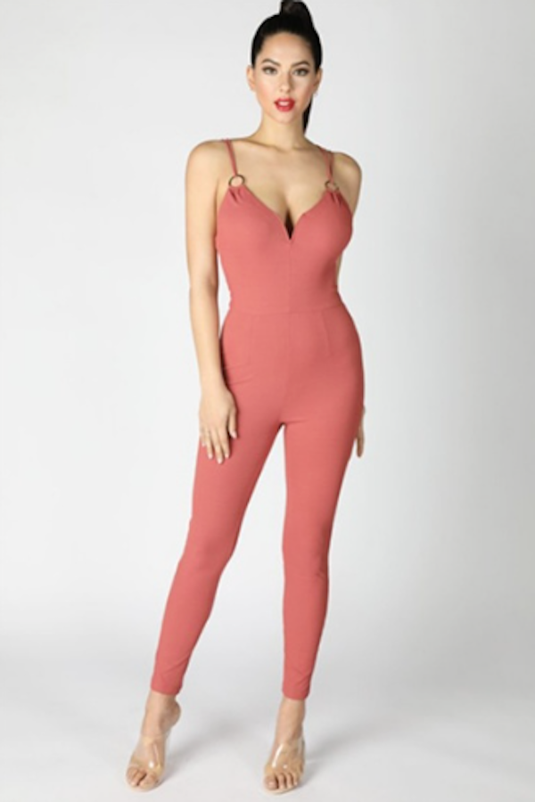 Spaghetti Strap Ribbed O'Ring Jumpsuit