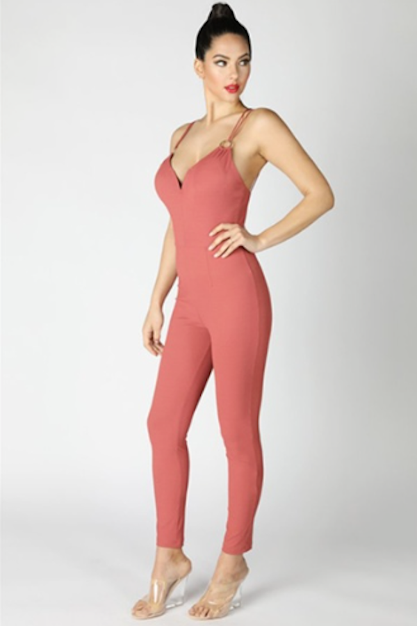 Spaghetti Strap Ribbed O'Ring Jumpsuit