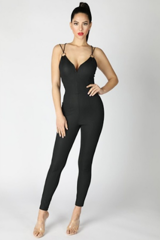 Spaghetti Strap Ribbed O'Ring Jumpsuit