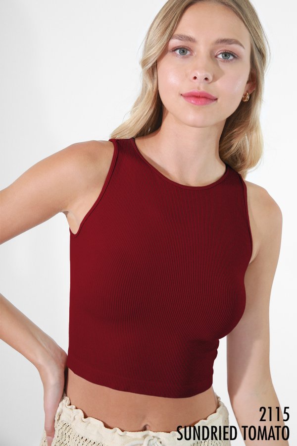 High Neck Ribbed Crop Top - Best Seller