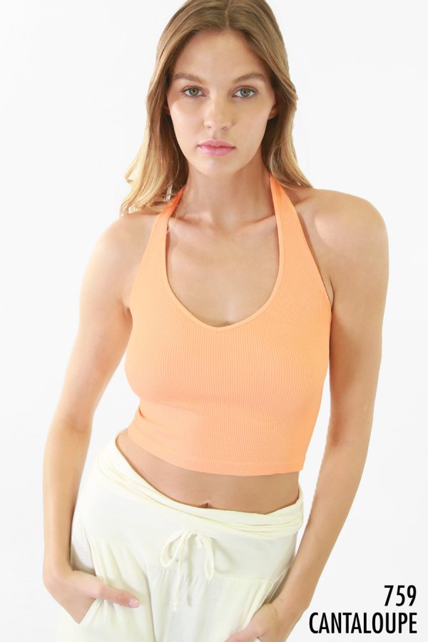 Ribbed Halter Style Crop Top