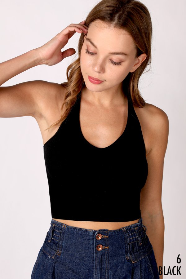 Ribbed Halter Style Crop Top