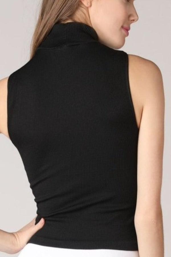 Sleeveless Ribbed Mock Turtleneck Top