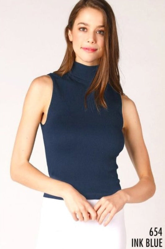 Sleeveless Ribbed Mock Turtleneck Top