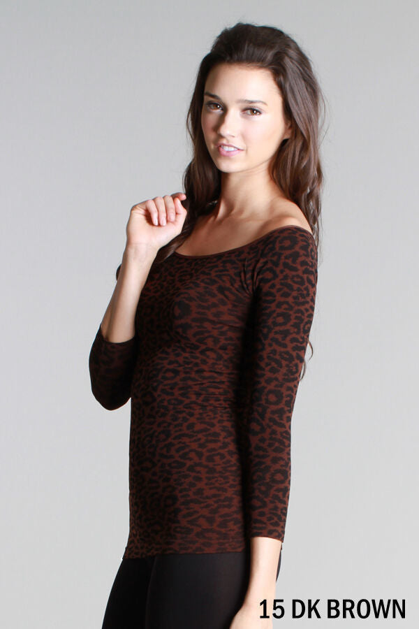 Leopard Animal Print 3/4 Sleeve Scoop Neck Top