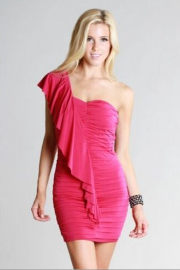 Cascading Ruffle One Shoulder Dress