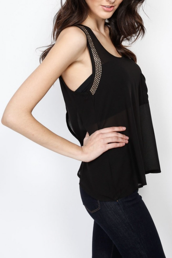 Cleopatra Sheet Black Sleeveless Blouse with Gold Jewel Detailing