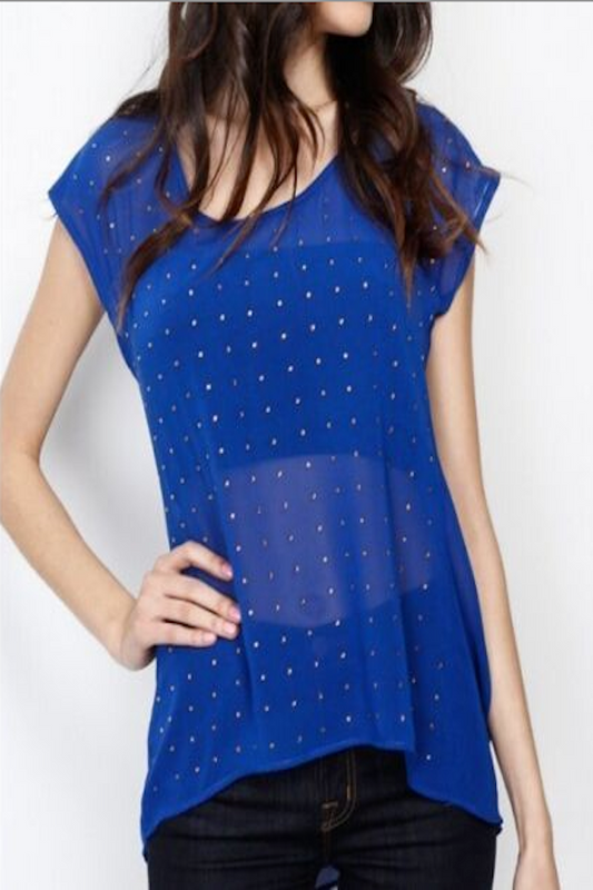 Pinched Back Sheer Chiffon Sleeveless Studded Top