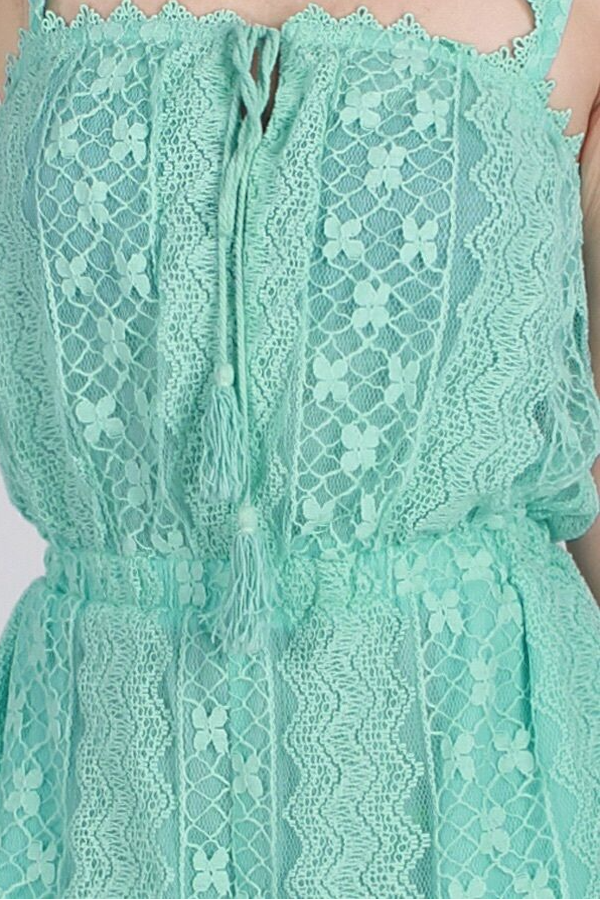 Lace Romper With Front Pockets and Waist Tie