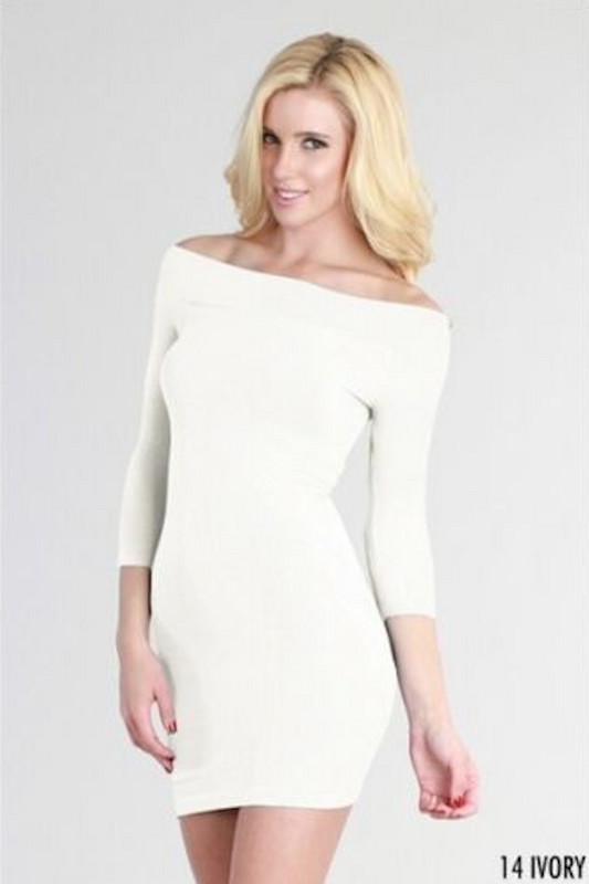 Off Shoulder Seamless 3/4 Sleeve Dress