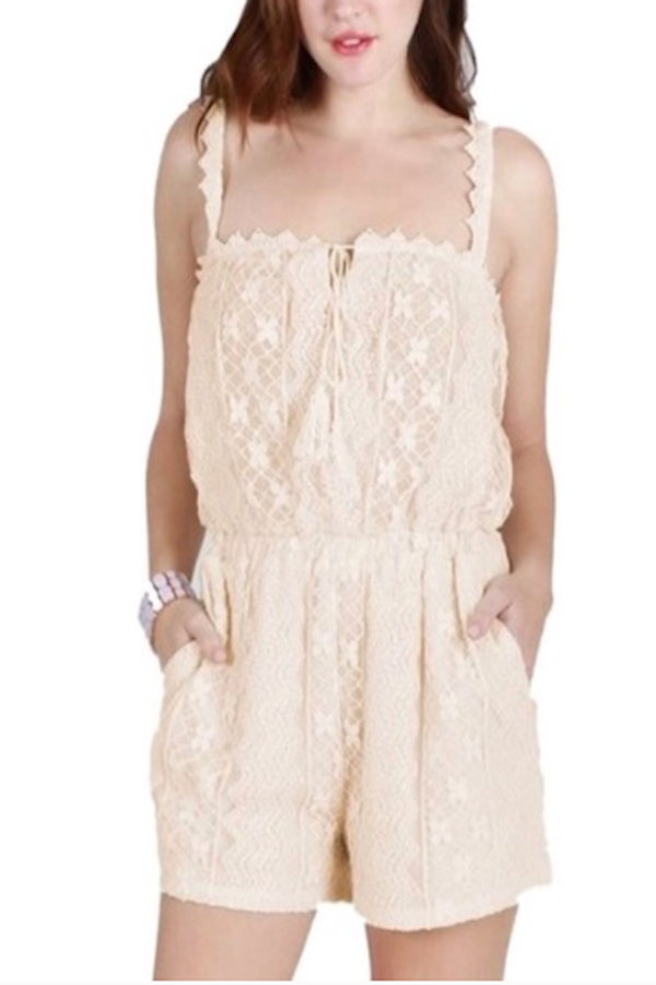 Lace Romper with Front Ties and Front Pockets