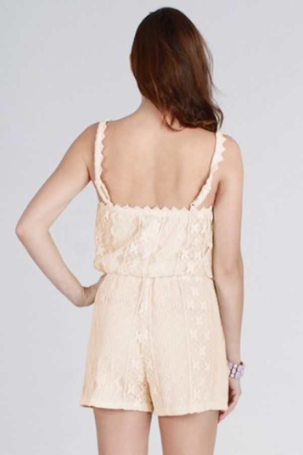 Lace Romper with Front Ties and Front Pockets