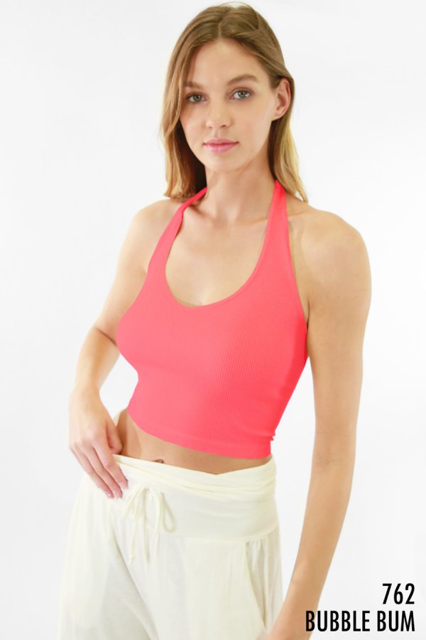 Ribbed Halter Style Crop Top