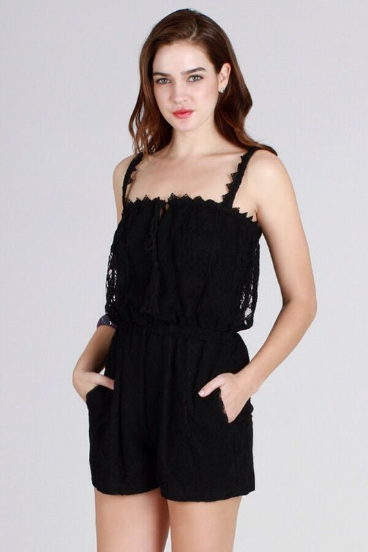 Lace Romper with Front Ties and Front Pockets